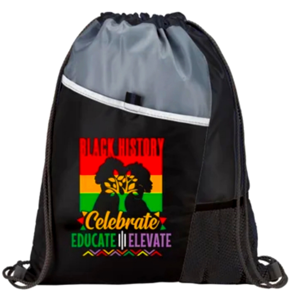 Black History: Celebrate, Educate, Elevate 2-Sided Drawstring Backpack.